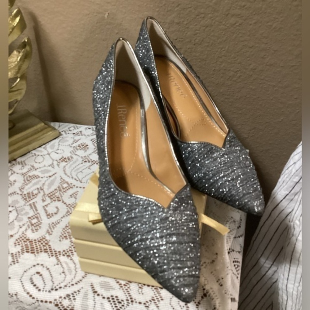 J. Renee Abigaile Heels in Gray/Silver Glitter Fabric